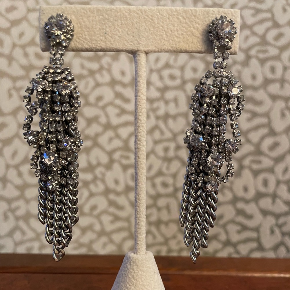 Elegant Silver Crystal Dangle Earrings